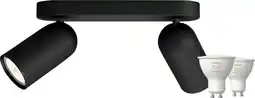 Coolblue Philips Pongee Spot Monté en Surface - 2 Spots - Noir + Philips Hue White Ambiance GU10 (2x) aanbieding