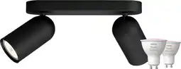 Coolblue Philips Pongee Spot Monté en Surface - 2 Spots - Noir + Philips Hue White and Color GU10 (2x) aanbieding