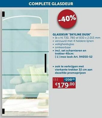 Zelfbouwmarkt Glasdeur skyline dusk inox look aanbieding