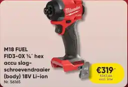 Toolstation Milwaukee M18 FUEL FID3-0X 1/4" hex accu slagschroevendraaier (body) 18V Li-ion aanbieding