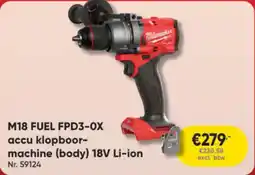 Toolstation Milwaukee M18 FUEL FPD3-0X accu Klopboormachine (body) 18V Li-ion aanbieding
