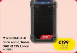 Toolstation Milwaukee M12 RCDAB+-0 accu radio/lader DAB+X 12V Li-ion aanbieding