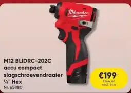 Toolstation Milwaukee M12 BLIDRC-202C accu compact slagschroevendraaier ¼ Hex aanbieding
