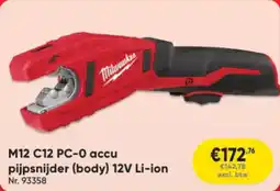 Toolstation Milwaukee M12 C12 PC-0 accu Pijpsnijder (body) 12V Li-ion aanbieding