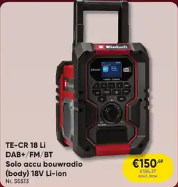 Toolstation Einhell TE-CR 18 Li DAB+/FM/BT Solo accu bouwradio (body) 18V Li-ion aanbieding