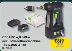 Toolstation Festool C 18 HPC 4,0 1-Plus Accu Schroefboormachine 18V 4,0Ah Li-ion aanbieding