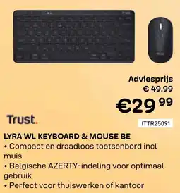 CompuDeals Trust Lyra WL Keyboard & Mouse BE aanbieding