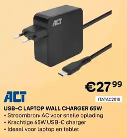 CompuDeals ACT USB-C Laptop Wall Charger 65W aanbieding