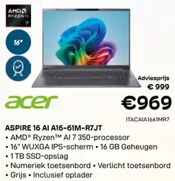 CompuDeals Acer Aspire 16 AI A16-61M-R7JT aanbieding