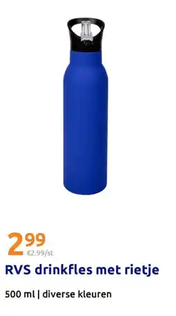 Action RVS drinkfles met rietje aanbieding