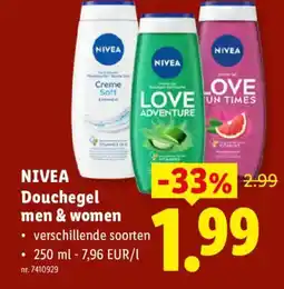 Lidl Nivea douchegel men & women aanbieding
