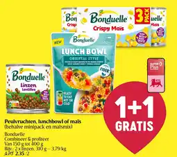 Delhaize Bonduelle Peulvruchten, lunchbowl of maïs aanbieding