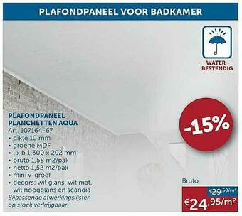 Zelfbouwmarkt Plafondpaneel Planchetten Aqua aanbieding