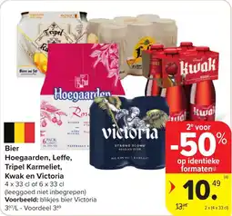 Carrefour Bier Hoegaarden, Leffe, Tripel Karmeliet, Kwak en Victoria aanbieding