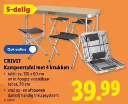 Lidl Crivit Kampeertafel met 4 krukken aanbieding