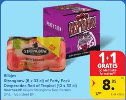 Carrefour Blikjes Strongbow of Party Pack Desperados Red of Tropical aanbieding