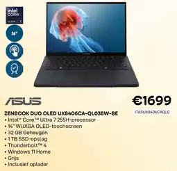 CompuDeals Asus Zenbook Duo Oled UX8406CA-QL038W-BE aanbieding