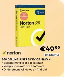 CompuDeals Norton 360 Deluxe 1 User 5 Device 12MO Norton 360 Do aanbieding