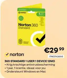 CompuDeals Norton 360 Standard 1 User 1 Device 12MO aanbieding