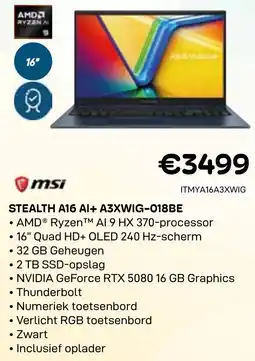 CompuDeals MSI Stealth A16 AI+ A3XWIG-018BE aanbieding