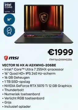 CompuDeals MSI Vector 16 HX AI A2XWHG-206BE aanbieding