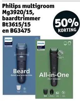 Kruidvat Philips multigroom Mg 3920/15, baardtrimmer Bt3615/15 en BG3475 aanbieding