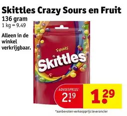 Kruidvat Skittles Crazy Sours en Fruit aanbieding