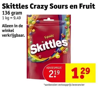 Kruidvat Skittles Crazy Sours en Fruit aanbieding