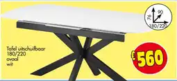 Budget Meubelen Tafel uitschuifbaar 180/220 ovaal wit aanbieding