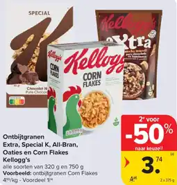 Carrefour Ontbijtgranen, special k, all-bran, oaties en corn flakes kellogg's aanbieding