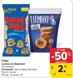 Carrefour Chips Lorenz en Elephant aanbieding