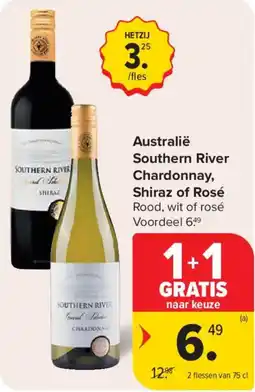 Carrefour Australië southern river chardonnay, shiraz of rosé aanbieding