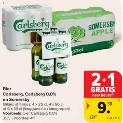 Carrefour Bier carlsberg, carlsberg 0,0% en somersby aanbieding