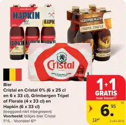 Carrefour Bier Cristal en Cristal, Grimbergen Tripel of Florale en Hapkin aanbieding