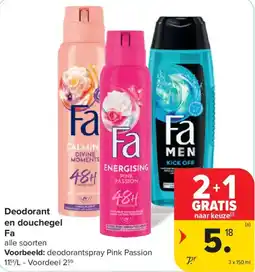 Carrefour Deodorant en douchegel fa aanbieding