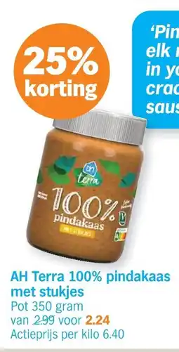 Albert Heijn AH Terra 100% pindakaas met stukjes aanbieding