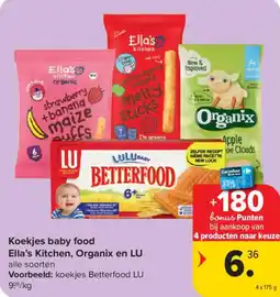 Carrefour Koekjes baby food ella's kitchen, organix en lu bonus Punten aanbieding