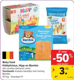 Carrefour Baby food kiddylicious, hipp en bambix aanbieding