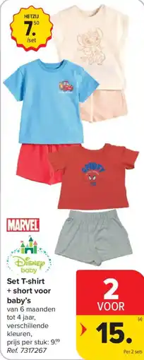 Carrefour Set t-shirt + short voor baby's aanbieding