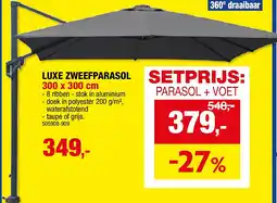 Hubo LUXE ZWEEFPARASOL 300 x 300 cm aanbieding