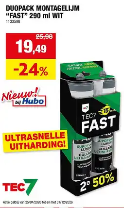 Hubo DUOPACK MONTAGELIJM “FAST” WIT aanbieding