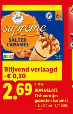 Lidl BON GELATI IJshoorntjes gezouten karamel aanbieding