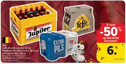 Carrefour Bier Leffe (6 x 33 cl en 8 x 33 cl), Piedbœuf (4 x 50 cl en) en krat Jupiler (24 x 25 cl) aanbieding