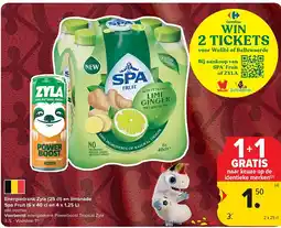 Carrefour Energiedrank Zyla (25 cl) en limonade Spa Fruit (6 x 40 cl en 4 x 1,25 L) aanbieding