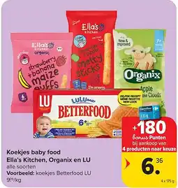 Carrefour Koekjes baby food Ella’s Kitchen, Organix en LU aanbieding