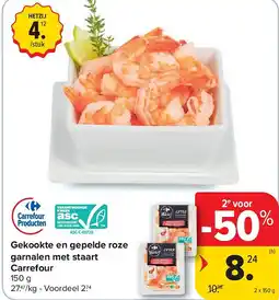 Carrefour Gekookte en gepelde roze garnalen met staart Carrefour aanbieding