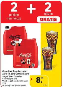 Carrefour Coca-Cola Regular, Light, Zero en Zero Ca eine Zero Sugar Zero Calories aanbieding