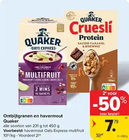 Carrefour Ontbijtgranen en havermout Quaker aanbieding
