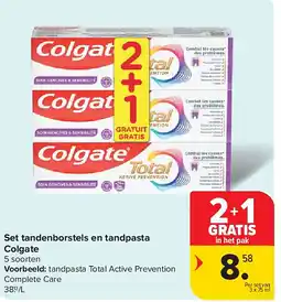 Carrefour Set tandenborstels en tandpasta Colgate aanbieding