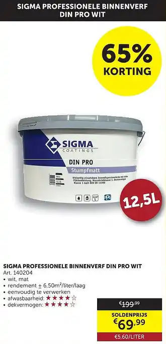 Zelfbouwmarkt SIGMA PROFESSIONELE BINNENVERF DIN PRO WIT aanbieding
